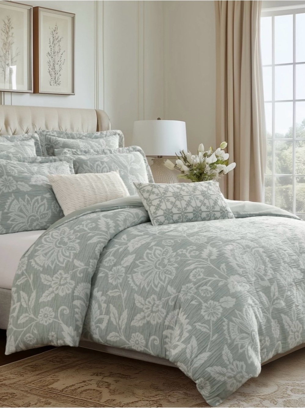 Levtex Sage Green Floral Jacquard Duvet Set
